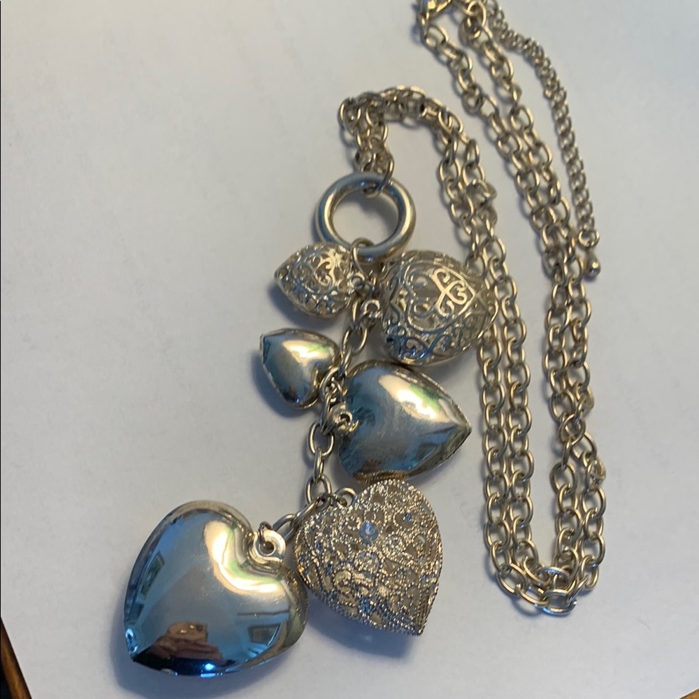 Silver Tone 6 Heart Charm Necklace
